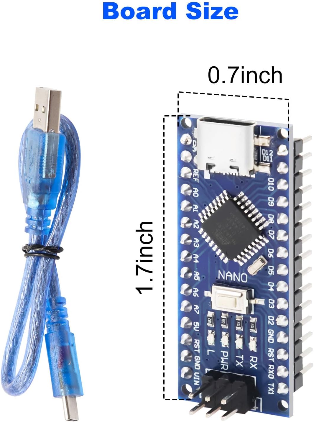 5Pcs Nano V3.0 Board ATmega328P/CH340G Chip Microcontroller Kit Compatible with Arduino IDE/PWM/SPI 5V 16M (USB C Port with 5 USB Cables) (5Pcs) - Image 5